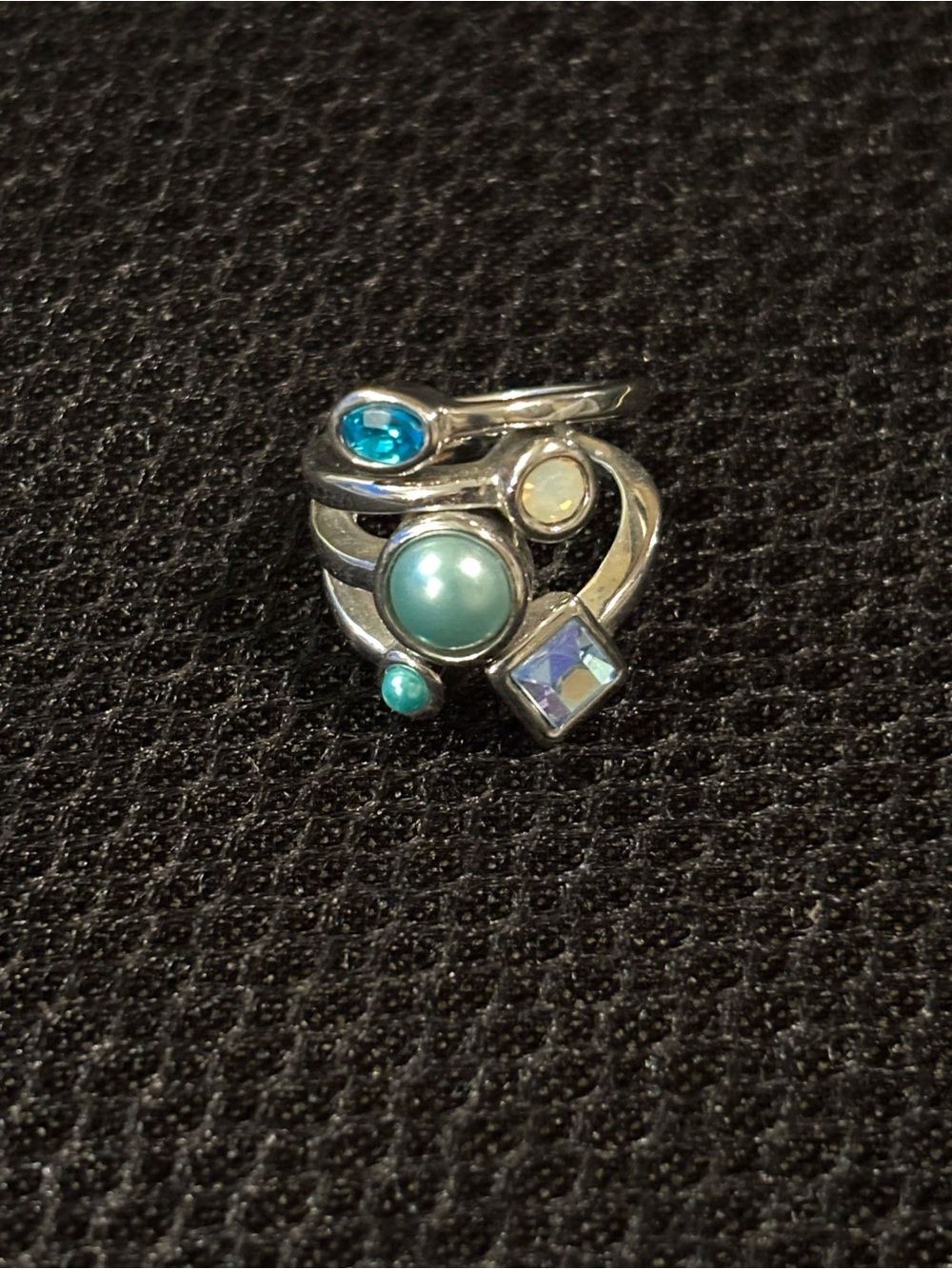 Lia Sophia signed Silver tone Multistone Ocean Ring in Aqua and Blue - Picture 2 of 4